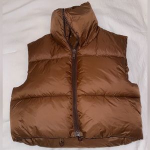 Fuinloth Brown Puffer Zip-up Vest